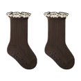 thumbnail image 1 of Xfvqtps Kids Baby Infant Toddler Newborn Girls Ruffle Socks with Grips Lace Solid Color Mid Tube Comfortable Non Slip Spring Summer Cotton Socks for 0-4 Years Brown, 1 of 3