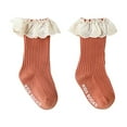thumbnail image 1 of Xfvqtps Kids Baby Infant Toddler Newborn Girls Ruffle Socks with Grips Lace Solid Color Mid Tube Elastic Comfortable Non Slip Princess Spring Summer Cotton Socks for 0-3 Years Orange, 1 of 5