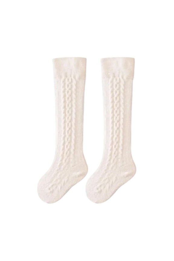 Kids Baby Infant Toddler Newborn Thigh Socks Solid Color Ribbed Pattern Long Tube Thickened Comfortable Warm Winter Cotton Socks for 0-5 Years White