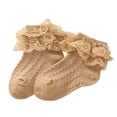 thumbnail image 1 of Xfvqtps Kids Baby Infant Toddler Ruffle Socks Lace Ribbed Pattern Solid Color Cute Princess Comfortable Breathable Cotton Socks for 0-12 Years Brown, 1 of 5