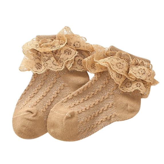 Xfvqtps Kids Baby Infant Toddler Ruffle Socks Lace Ribbed Pattern Solid Color Cute Princess Comfortable Breathable Cotton Socks for 0-12 Years Brown