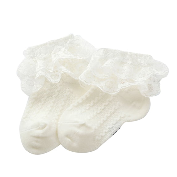 Xfvqtps Kids Baby Infant Toddler Ruffle Socks Lace Ribbed Pattern Solid Color Cute Princess Comfortable Breathable Cotton Socks for 0-12 Years White