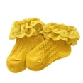 thumbnail image 1 of Xfvqtps Kids Baby Infant Toddler Ruffle Socks Lace Ribbed Pattern Solid Color Cute Princess Comfortable Breathable Cotton Socks for 0-12 Years Yellow, 1 of 5