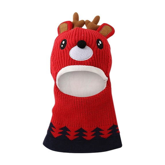 Xfvqtps Kids Boys Girls Deer Hat Scarf Set Christmas Cute Elk Design Knitting Plush Lining Stretch Cozy Soft Thickened Windproof Coldproof Warm Winter Skull Caps Red-Deer