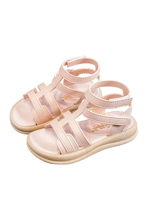 Kids Boys Girls Gladiator Sandals Open Toe Hook and Loop Straps Thick Soft Sole Flats Summer Shoes