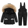 thumbnail image 1 of Xfvqtps Down Jacket and Pant Set Palm Shape Pockets Fake Fur Hooded Coat and Overall Snowboarding Waterproof Windproof Outdoor Winter Warm Snowsuit Black, 1 of 8