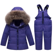 Xfvqtps Down Jacket and Pant Set Snowsuit Snowboarding Suit Detachable Hooded Coat and Overalls Waterproof Windproof Outdoor Winter Warm Ski Suits Purple