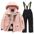 thumbnail image 1 of Xfvqtps Ski Jacket and Black Pant Set Snowsuit Plush Lined Hooded Coat and Overalls Waterproof Windproof Winter Warm Snowboarding Suit Pink, 1 of 3