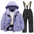 thumbnail image 1 of Xfvqtps Ski Jacket and Black Pant Set Snowsuit Plush Lined Hooded Coat and Overalls Waterproof Windproof Winter Warm Snowboarding Suit Purple, 1 of 4