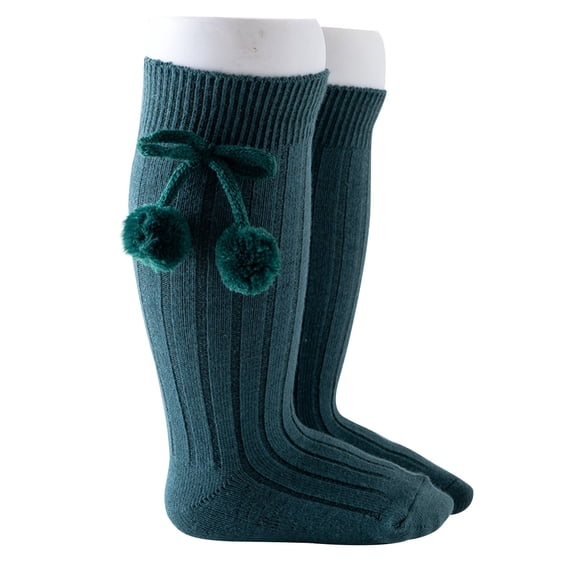 Xfvqtps Kids Child Knee Socks with Plush Pompom Cute Knee High Long Tube Solid Color Elastic Comfortable Breathable Non Slip Leg Warmer Fall Winter Cotton Socks for 0-3 Years Army Green