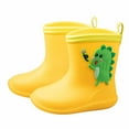 thumbnail image 1 of Xfvqtps Kids Child Rain Boots Cute Cartoon Dinosaur Decor Mid Calf Waterproof Non Slip Light up Rubber Sole Garden Shoes Outdoor EVA Rain Shoes for 1-9 Years Yellow, 1 of 3