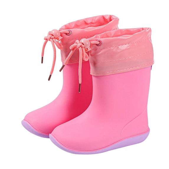 Xfvqtps Kids Child Rain Boots with an Elastic Boot Collar Adjustable Drawstring Solid Color Waterproof Non Slip Light up Rubber Sole Garden Shoes Outdoor EVA Rain Shoes for 2-9 Years Pink