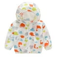 thumbnail image 1 of Xfvqtps Kids Children Light Jacket Sun Protection Hoodie Zip up Long Sleeve Dinosaur Print Lightweight Foldable Compressible Summer Thin Tops for Camping Hiking Cycling Running 1-8Y Orange, 1 of 3