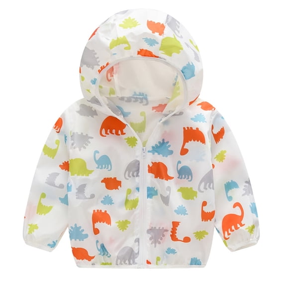 Xfvqtps Kids Children Light Jacket Sun Protection Hoodie Zip up Long Sleeve Dinosaur Print Lightweight Foldable Compressible Summer Thin Tops for Camping Hiking Cycling Running 1-8Y Orange