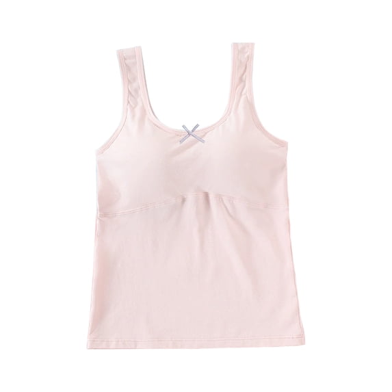 Xfvqtps Kids Children Sport Dance Vest Cami Girls Lightly Padded Cotton Fixed Cup Solid Color Bow Undershirts Yoga Gym Workout Tank Top Summer Training Bras Pink