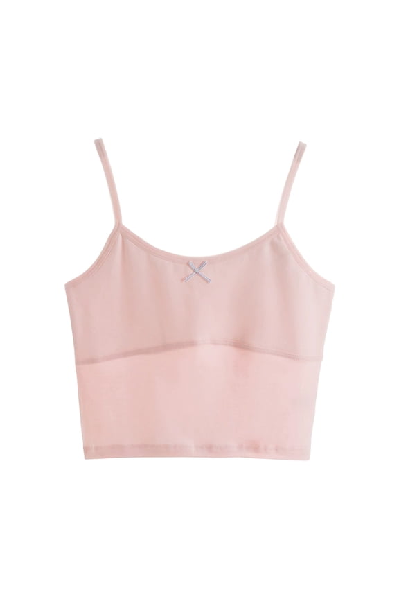 Kids Children Sport Dance Vest Cami Girls Spaghetti Strap Cotton Medium Length Style Solid Color Bow Undershirts Yoga Gym Workout Tank Top Summer Training Bras Pink