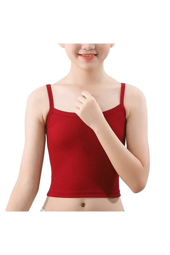 Kids Children Sport Dance Vest Cami Girls Spaghetti Strap Cotton Ribbed Solid Color Undershirts Yoga Gym Workout Tank Top Summer Training Bras Red