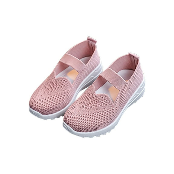 Xfvqtps Kids Girls Casual Shoes Mesh Hollow out Flats Slip on Elastic Soft Sole Non Slip Breathable Comfortable Lightweight Athletic Running Jogging Walking Sneakers Pink