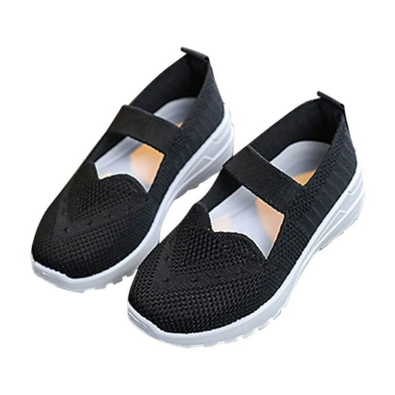 Xfvqtps Kids Girls Casual Shoes Mesh Hollow out Flats Slip on Elastic Soft Sole Non Slip Breathable Comfortable Lightweight Athletic Running Jogging Walking Sneakers Black