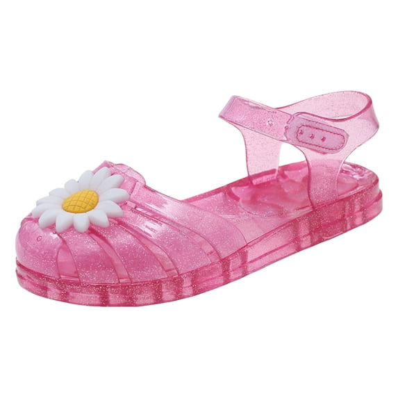 Xfvqtps Kids Girls Jelly Sandals Closed Toe Princess Hook and Loop Flat Summer Beach Waterproof Fisherman Gladiator Sandals