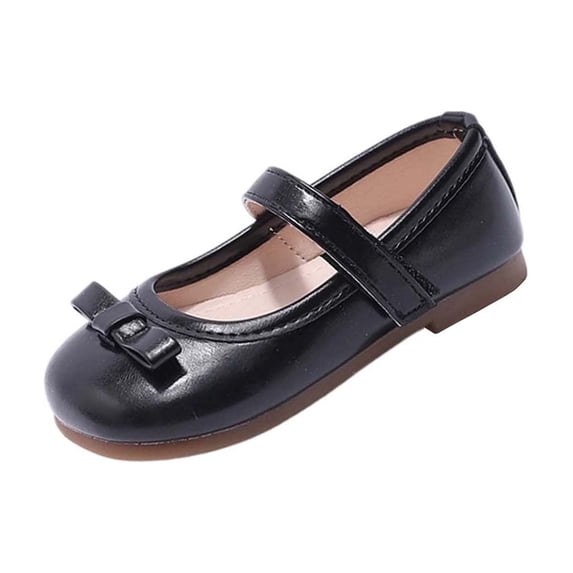 Xfvqtps Kids Girls Mary Jane Closed Toe Bow Hook and Loop Soft Thick Sole Leather Flats Shoes