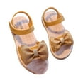 thumbnail image 1 of Xfvqtps Kids Girls Sandals Ankle Strap Hook and Loop Bow Decor Open Toe Soft Rubber Sole Non Slip Waterproof Durable Casual Beach Travel Flat Sandals for Toddler Little Kid Big Kid Yellow, 1 of 5