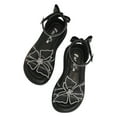 thumbnail image 1 of Xfvqtps Kids Girls Sandals Ankle Strap Hook and Loop Rhinestone Back Bow Cross Straps Butterfly Open Toe Thick Sole Soft Sole Non Slip Breathable Beach Dressy Summer Casual Princess Shoes Black, 1 of 10