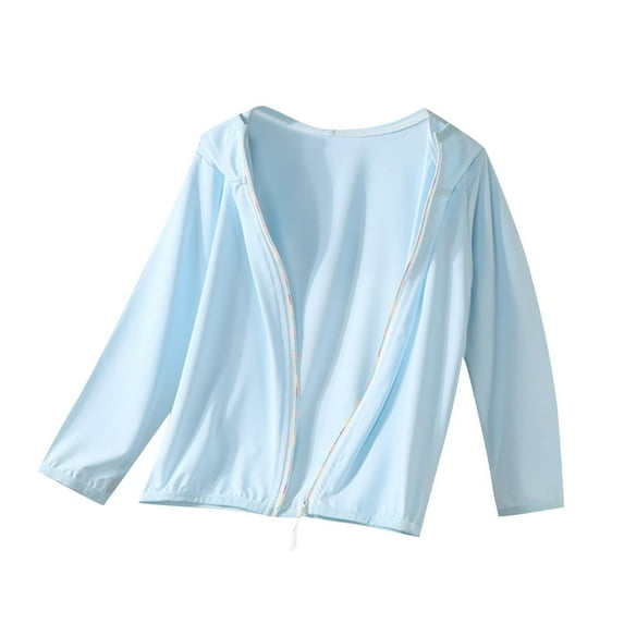 Xfvqtps Kids Light Jacket Cooling Sun Protection Hoodie Colorful Zipper Long Sleeve Summer Shirts UV for Outdoor Hiking Blue
