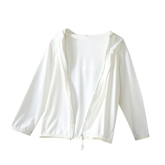 Xfvqtps Kids Light Jacket Cooling Sun Protection Hoodie Colorful Zipper Long Sleeve Summer Shirts UV for Outdoor Hiking White