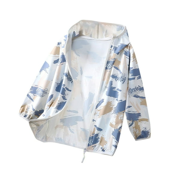 Xfvqtps Kids Light Jacket Hoodie Quick Drying Zipper Cooling Sun Protection Breathable Summer Shirts UV for Outdoor Hiking Coffee