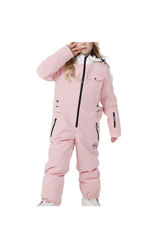 One Piece Snowsuits Snowboarding Suit Hooded Multiple Pockets Zipper Waterproof Windproof Outdoor Winter Ski Suits Jumpsuits Pink