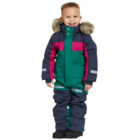 Xfvqtps One Piece Snowsuits Snowboarding Suit Reflective Strip Fake Fur Hooded Keep Warm Color Blocking Waterproof Windproof Outdoor Winter Ski Suits Jumpsuits Green