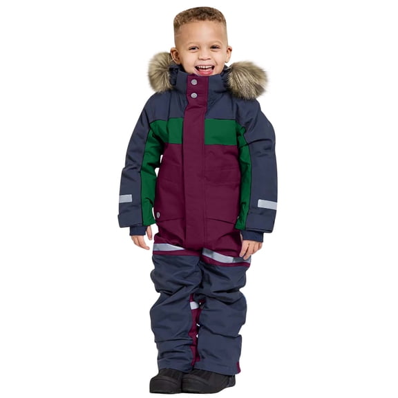 Xfvqtps One Piece Snowsuits Snowboarding Suit Reflective Strip Fake Fur Hooded Keep Warm Color Blocking Waterproof Windproof Outdoor Winter Ski Suits Jumpsuits Purple