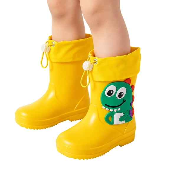 Xfvqtps Kids Rain Boots Waterproof Thick Soled Non-Slip Adjustable Drawstring Garden Mid Calf Boots for Toddler Boys and Girls