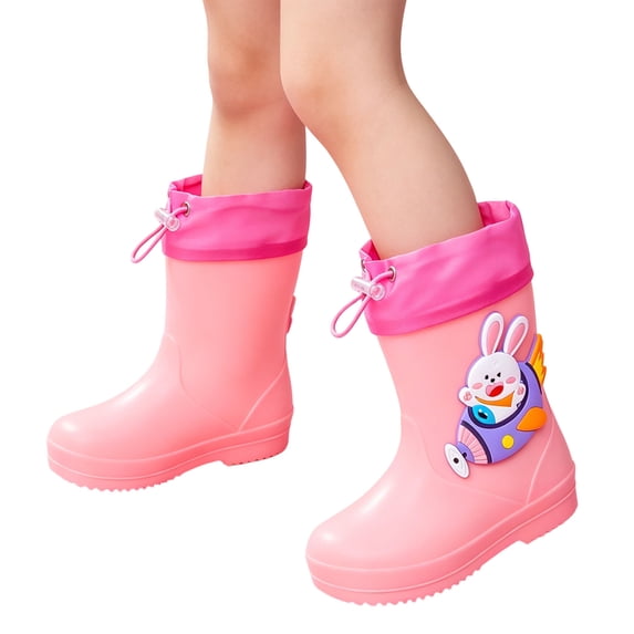 Xfvqtps Kids Rain Boots Waterproof Thick Soled Non-Slip Adjustable Drawstring Garden Mid Calf Boots for Toddler Boys and Girls