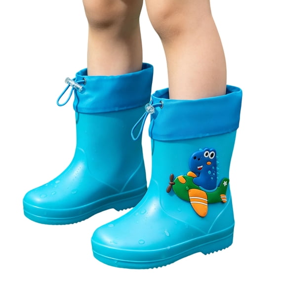 Xfvqtps Kids Rain Boots Waterproof Thick Soled Non-Slip Adjustable Drawstring Garden Mid Calf Boots for Toddler Boys and Girls