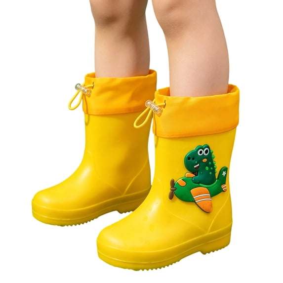 Xfvqtps Kids Rain Boots Waterproof Thick Soled Non-Slip Adjustable Drawstring Garden Mid Calf Boots for Toddler Boys and Girls