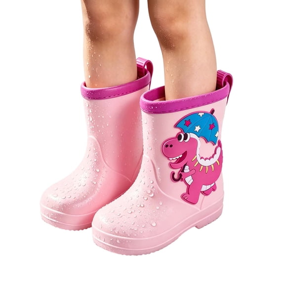 Xfvqtps Kids Rain Boots Waterproof Thick Soled Non-Slip Cute Dinosaur Pattern Garden Mid Calf Boots for Toddler Boys and Girls
