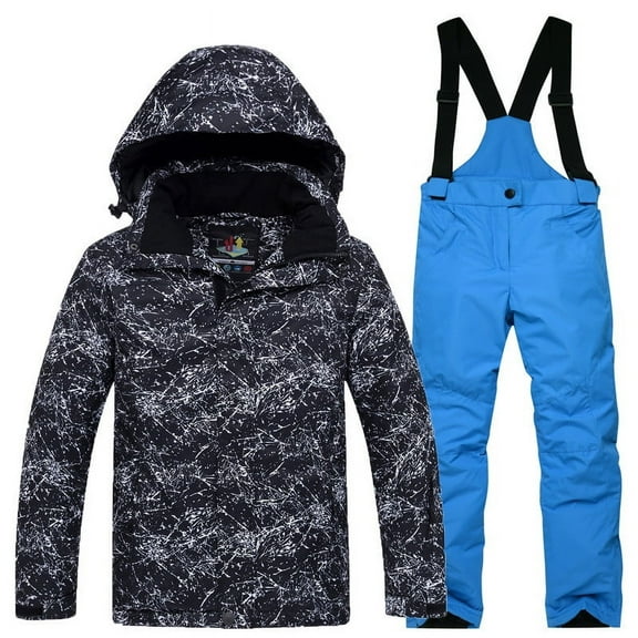 Xfvqtps Ski Jacket and Pant Set Snowboarding Snowsuit Adjustable Drawstring Hooded Coat Adjustable Overalls Waterproof Windproof Winter Warm Ski Suits Blue