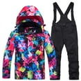 thumbnail image 1 of Xfvqtps Ski Jacket and Pant Set Snowboarding Snowsuit Adjustable Drawstring Hooded Coat Colorful Print Adjustable Overalls Waterproof Windproof Winter Warm Ski Suits Black, 1 of 8