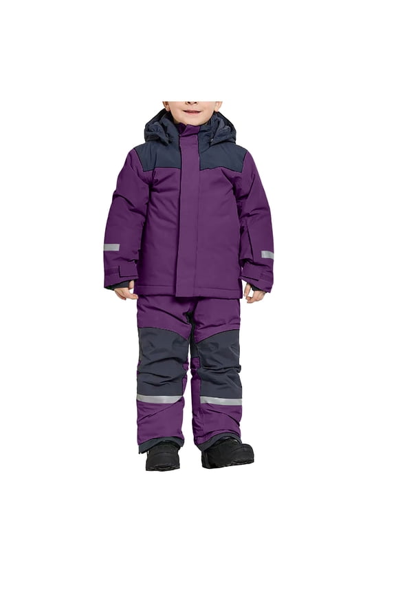 Ski Jacket and Pant Set Snowsuits Snowboarding Suit Reflective Strip Hooded Keep Warm Color Blocking Waterproof Windproof Outdoor Winter Ski Suits Jumpsuits Purple