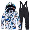 thumbnail image 1 of Xfvqtps Ski Jacket and Pant Set Warm Snowboarding Snowsuit Adjustable Drawstring Hooded Coat Color Print Adjustable Overalls Waterproof Windproof Winter Ski Suits Black, 1 of 8