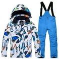 thumbnail image 1 of Xfvqtps Ski Jacket and Pant Set Warm Snowboarding Snowsuit Adjustable Drawstring Hooded Coat Color Print Adjustable Overalls Waterproof Windproof Winter Ski Suits Blue, 1 of 5