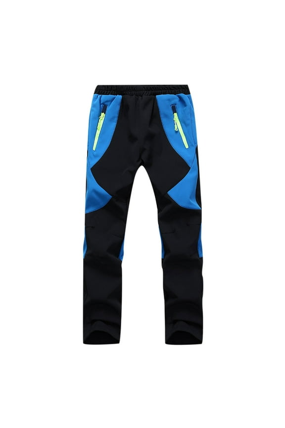 Snow Pants Plush Lined Waist Elastic Zipper Pockets Color Blocking Thermal Warm Waterproof Winter Trouser Pants Black