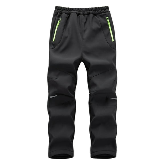 Xfvqtps Snow Pants Plush Lined Waist Elastic Zipper Pockets Thermal Warm Waterproof Windproof Winter Trouser Pants Black