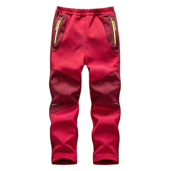 Xfvqtps Snow Pants Plush Lined Waist Elastic Zipper Pockets Thermal Warm Waterproof Windproof Winter Trouser Pants Red
