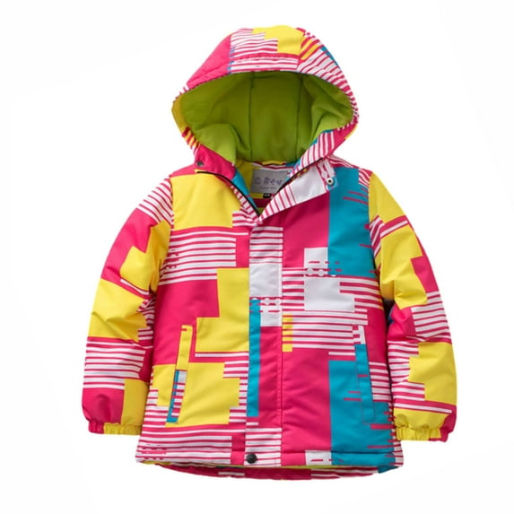 Xfvqtps Snowboard Jacket Ski Coat with Plush Lined Warm Waterproof Windproof Color Blocked Stripes Hooded Outdoor Jackets Hot Pink