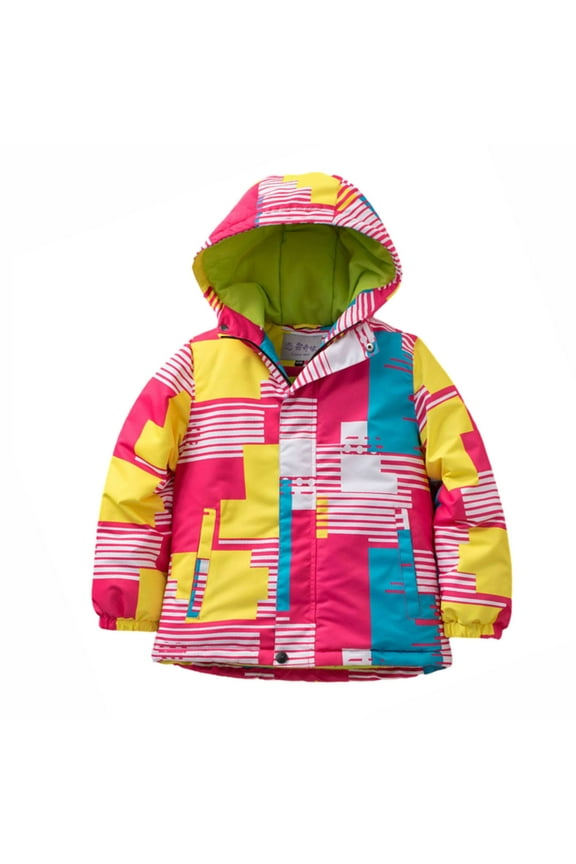 Snowboard Jacket Ski Coat with Plush Lined Warm Waterproof Windproof Color Blocked Stripes Hooded Outdoor Jackets Hot Pink