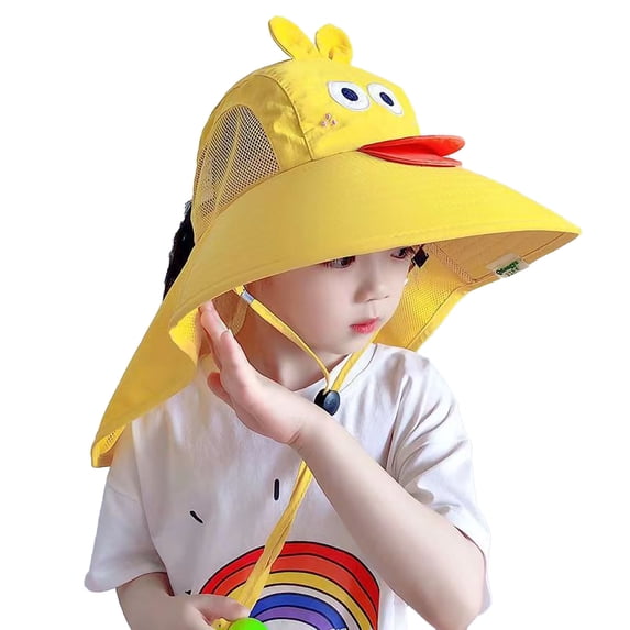 Xfvqtps Kids Sun Visor Hat with Neck Flap Mesh Breathable Wide Brim Adjustable Strap Sun Protection Foldable Packale Summer Sun Beach Cap