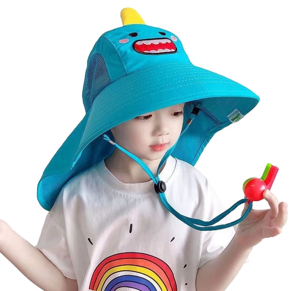 Xfvqtps Kids Sun Visor Hat with Neck Flap Mesh Breathable Wide Brim Adjustable Strap Sun Protection Foldable Packale Summer Sun Beach Cap